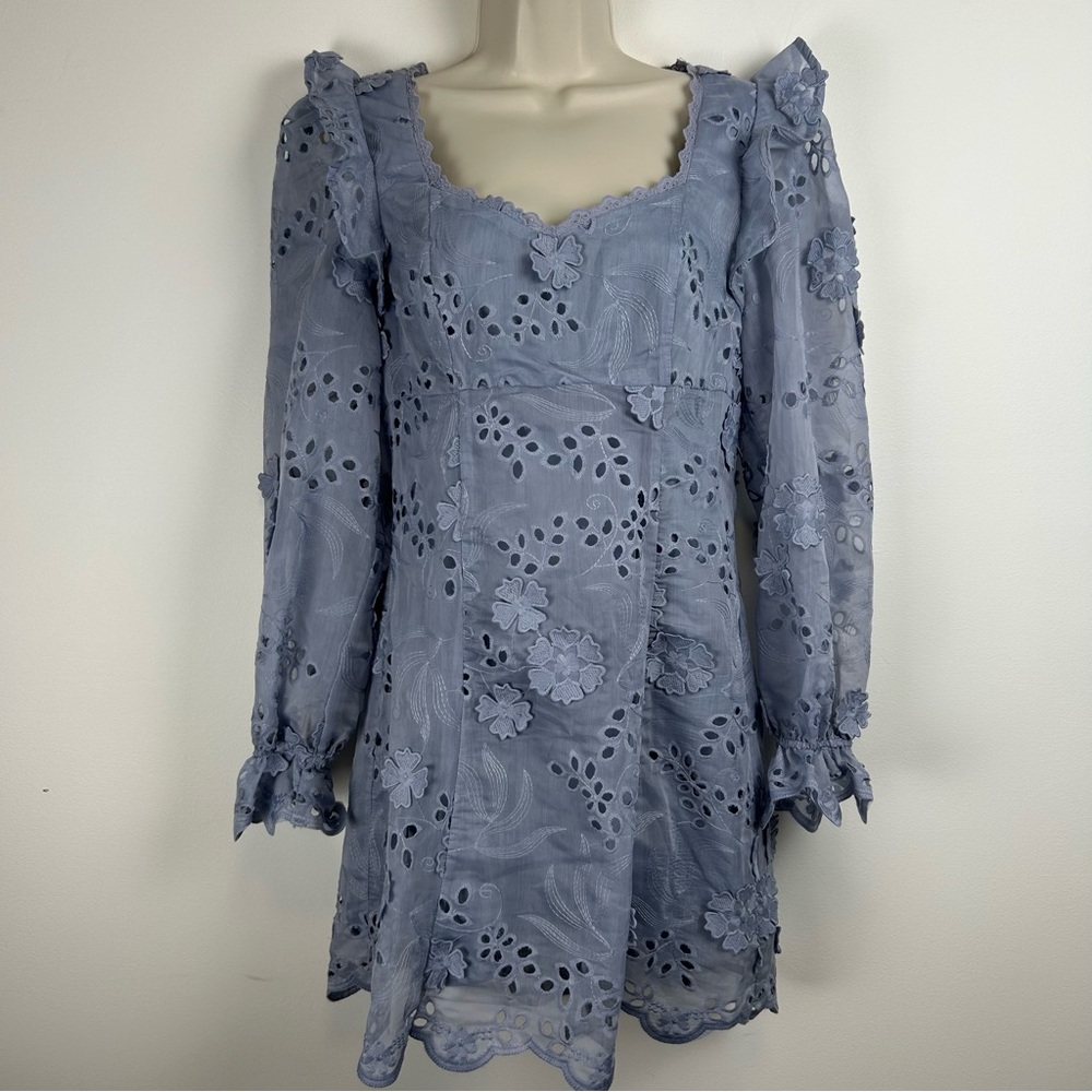 Altar'd State 3D Print Eyelet Dress Bishop Sleeves M Fairy Wedding Guest NWT